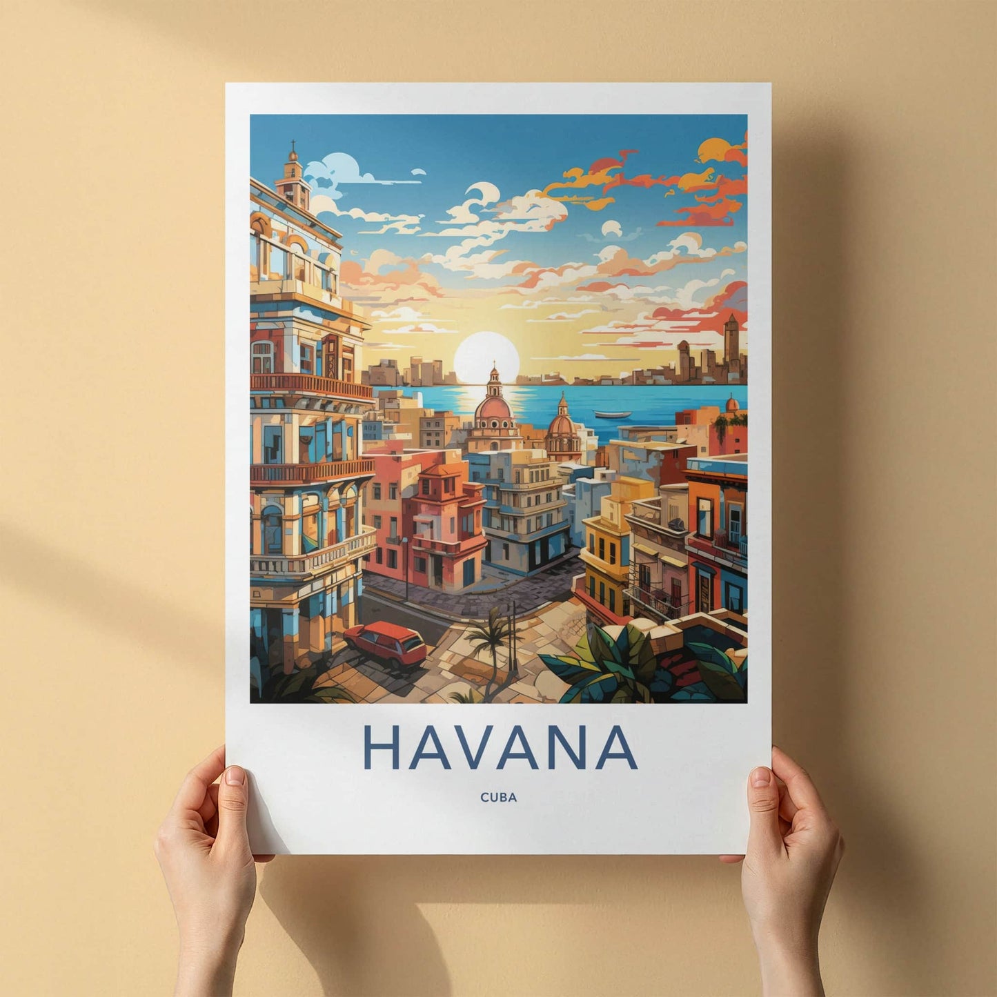 Havana Poster - Cuba Travel Art - City Waterfront Sunset Home Decor