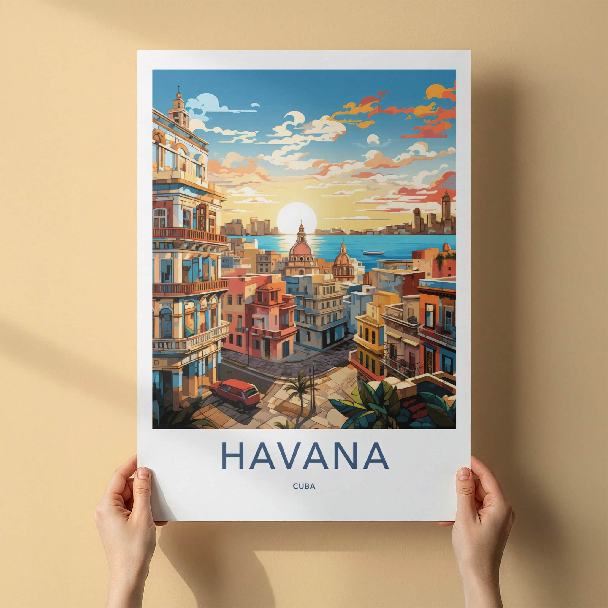 Havana Poster - Cuba Travel Art - City Waterfront Sunset Home Decor