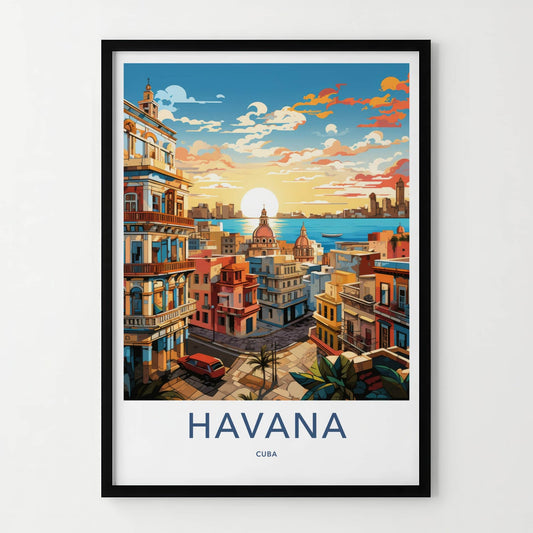 Havana Poster - Cuba Travel Art - City Waterfront Sunset Home Decor