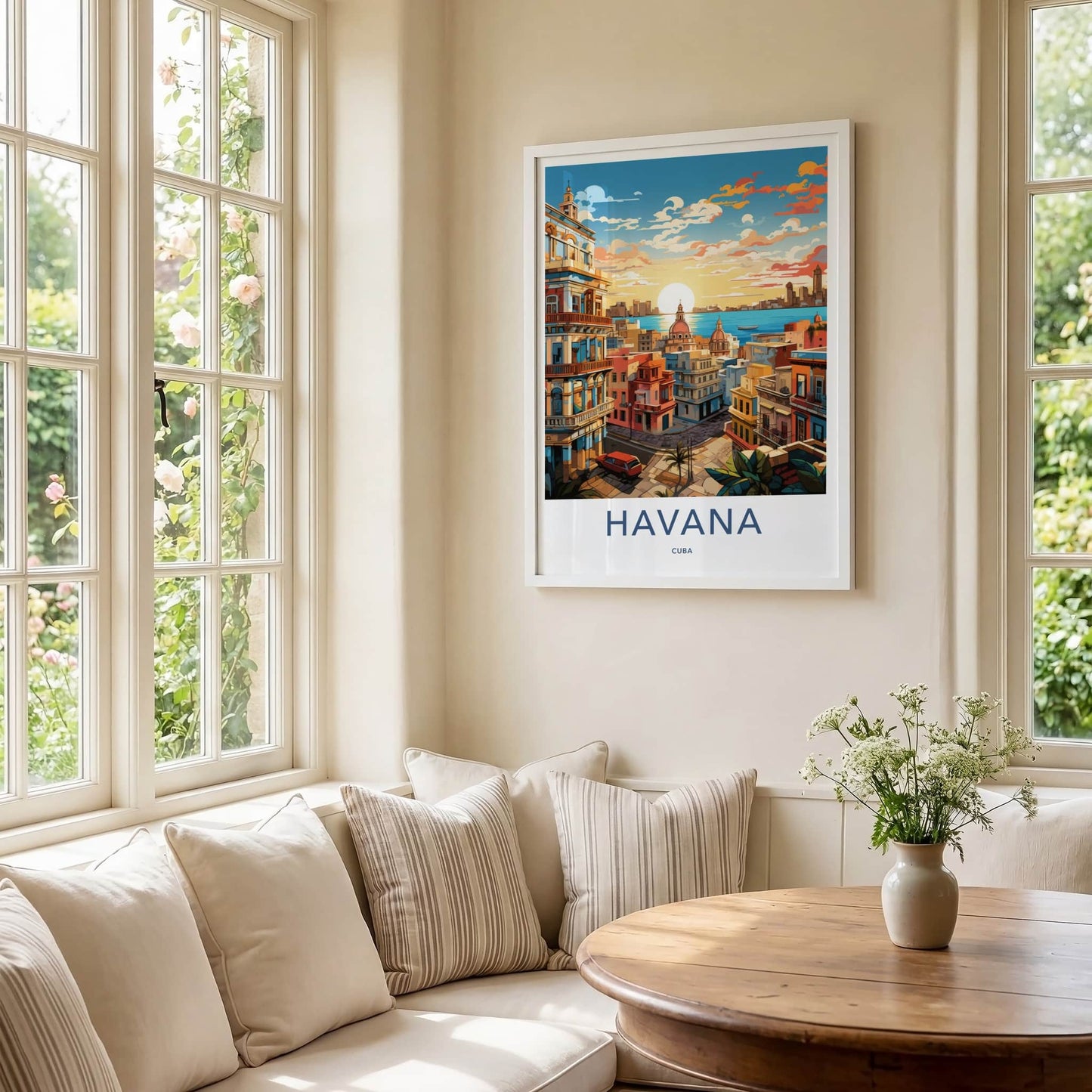 Havana Poster - Cuba Travel Art - City Waterfront Sunset Home Decor