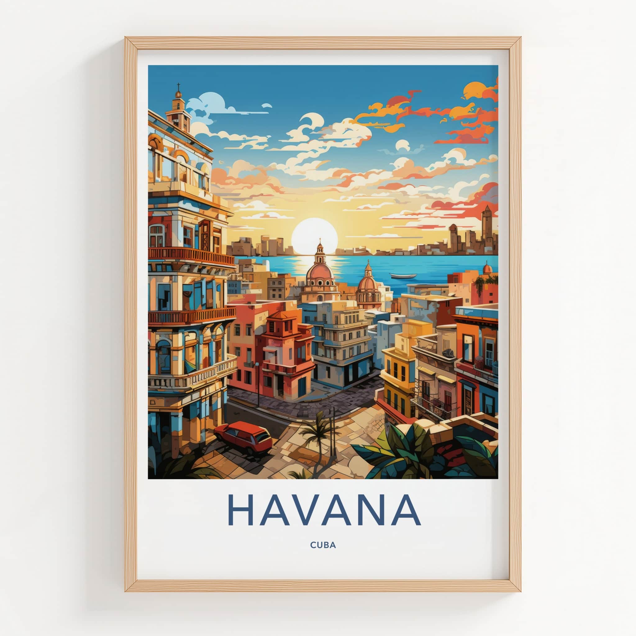 Havana Poster - Cuba Travel Art - City Waterfront Sunset Home Decor