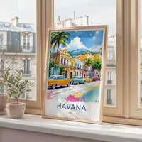 Havana Poster - Cuba Travel Art - Classic Cars Street Fine Art Home Decor