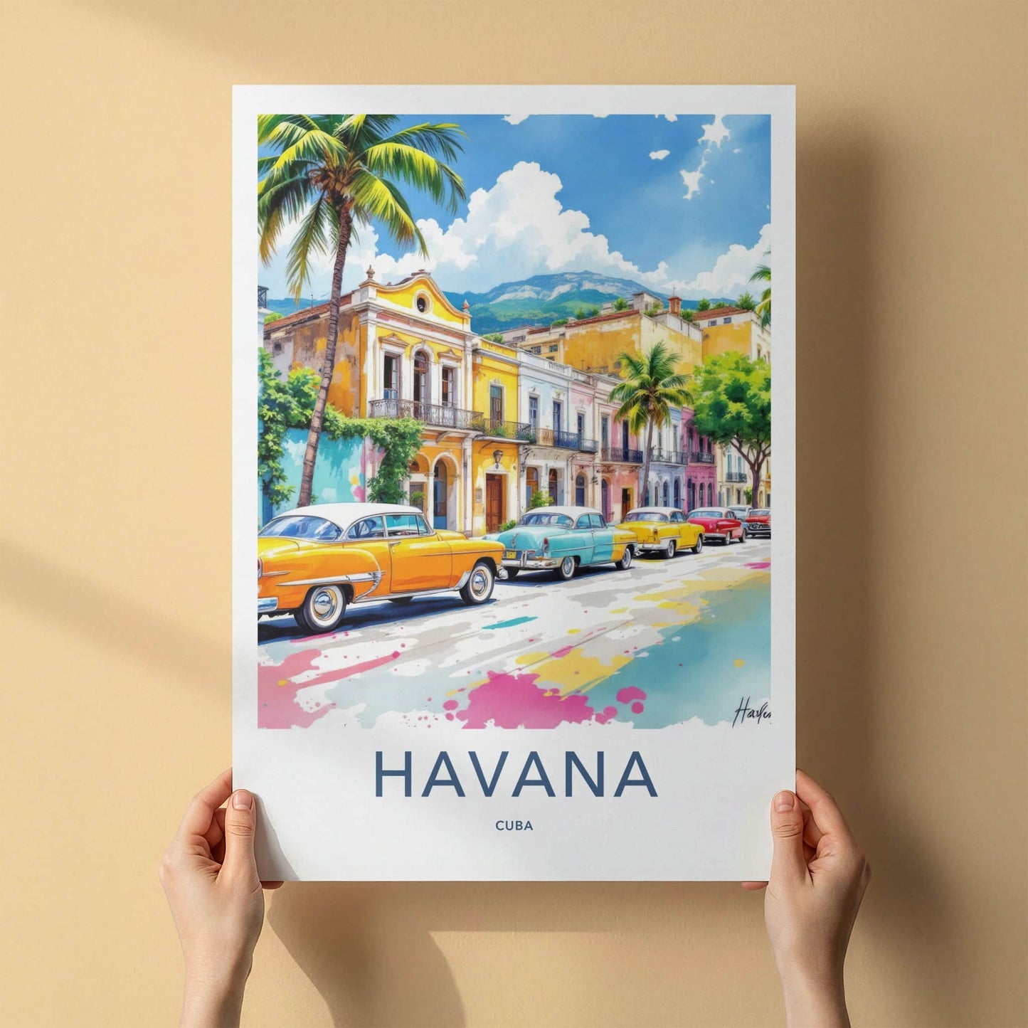 Havana Poster - Cuba Travel Art - Classic Cars Street Fine Art Home Decor
