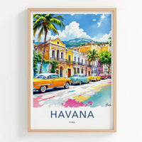 Havana Poster - Cuba Travel Art - Classic Cars Street Fine Art Home Decor
