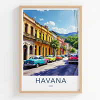Havana Poster - Cuba Travel Art - Colorful Street Scene Home Decor