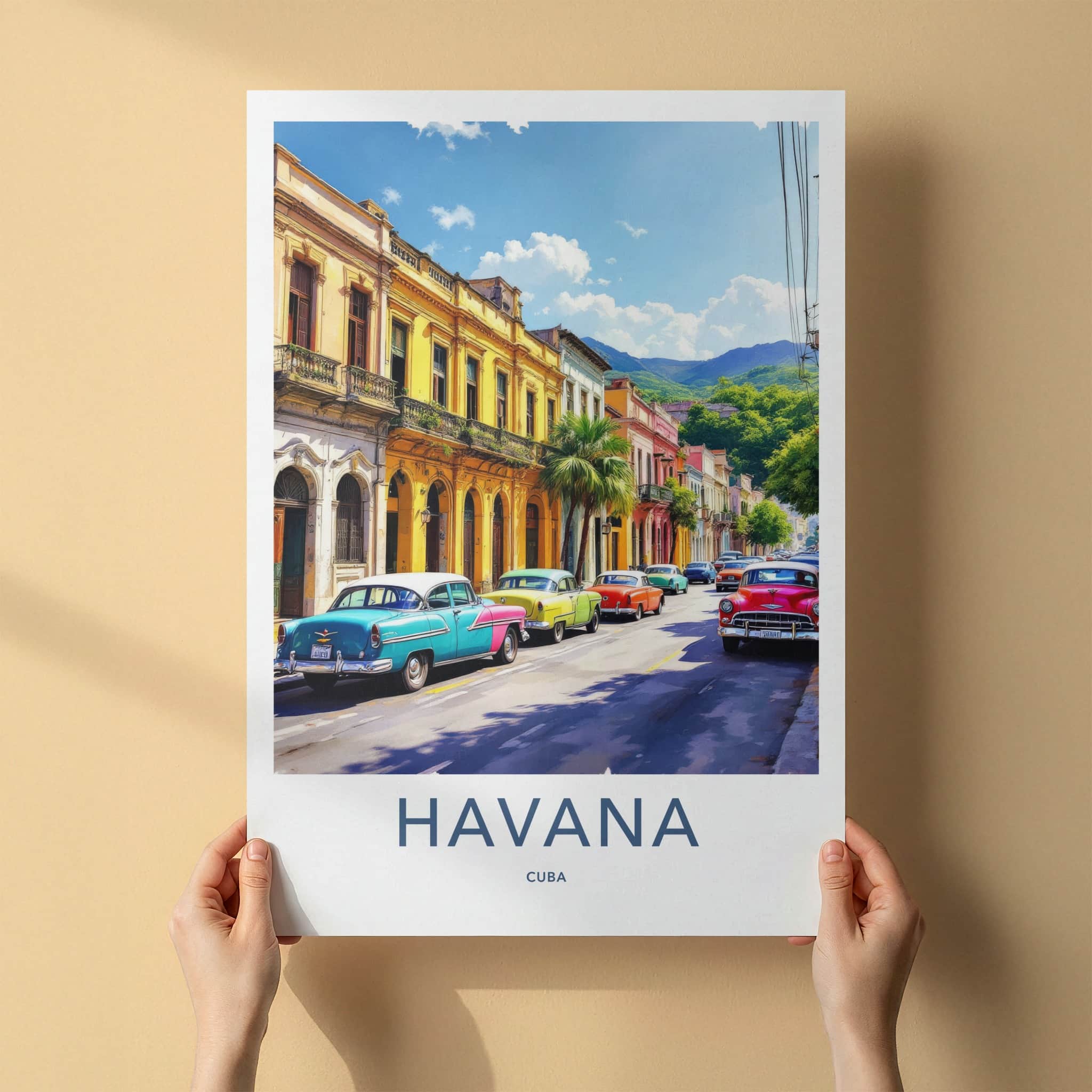 Havana Poster - Cuba Travel Art - Colorful Street Scene Home Decor