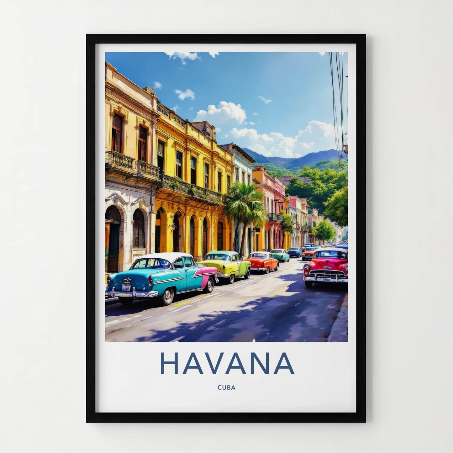 Havana Poster - Cuba Travel Art - Colorful Street Scene Home Decor