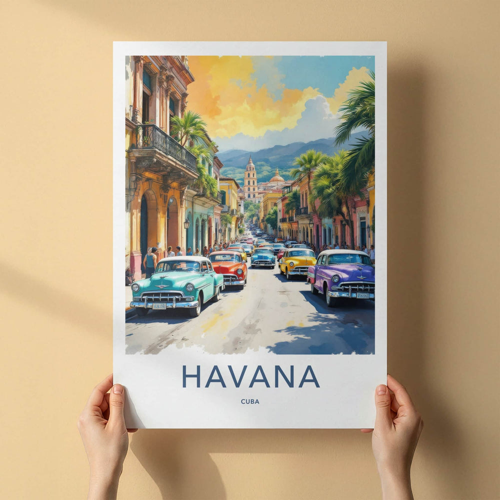 Havana Poster - Cuba Travel Art - Iconic Classic Car Street Home Decor