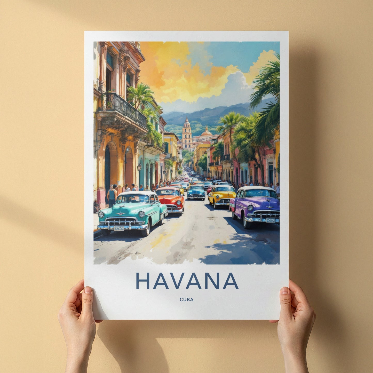 Havana Poster - Cuba Travel Art - Iconic Classic Car Street Home Decor