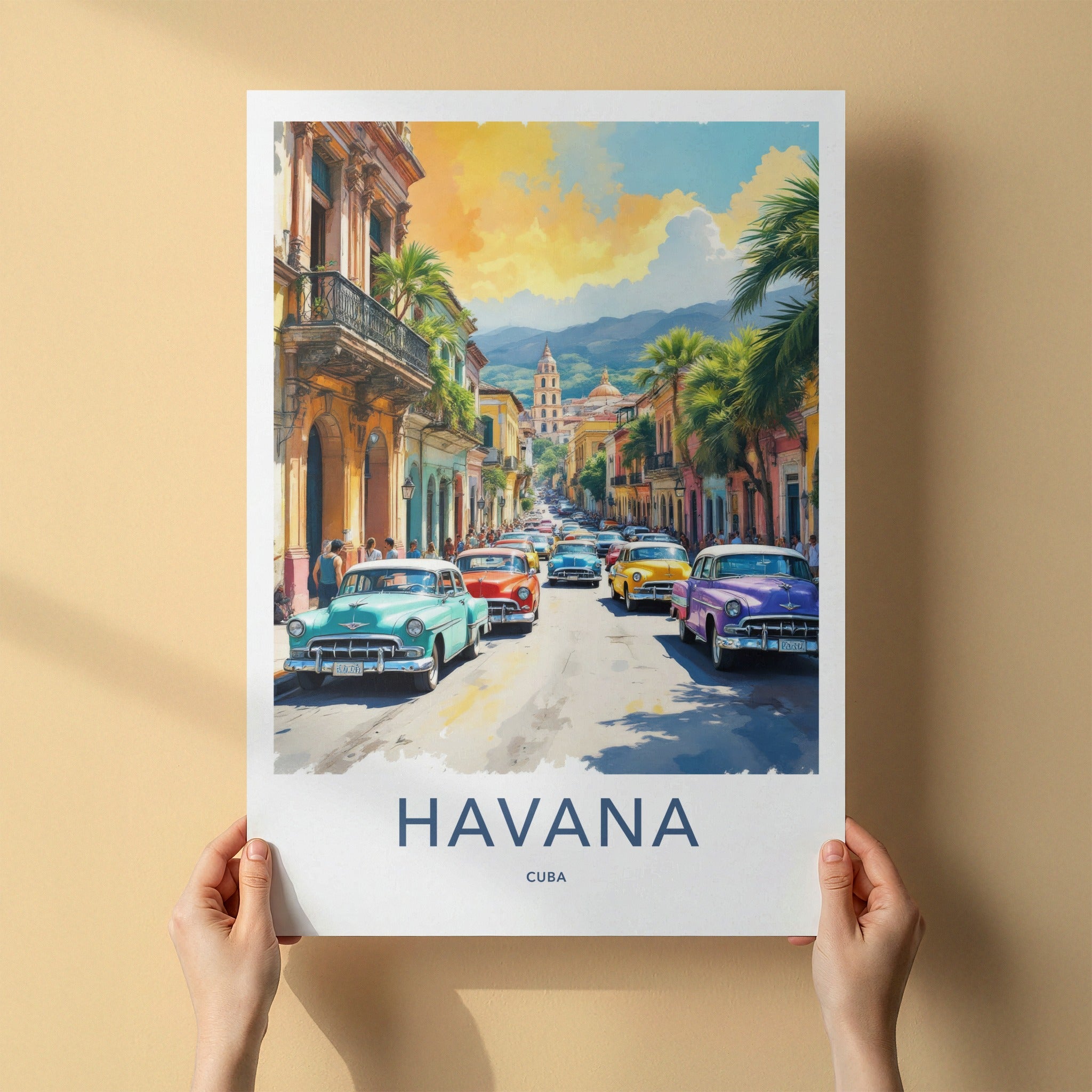 Havana Poster - Cuba Travel Art - Iconic Classic Car Street Home Decor