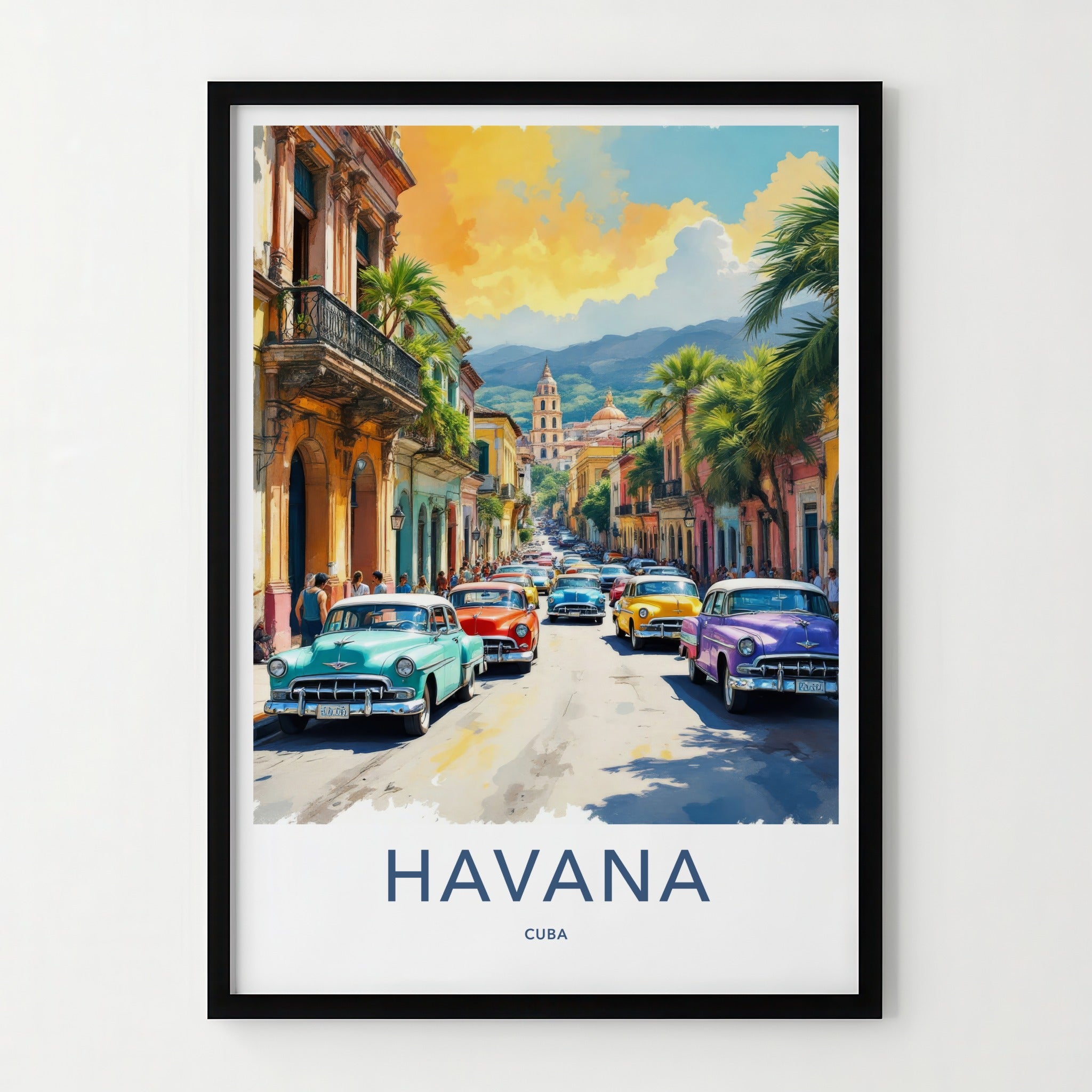 Havana Poster - Cuba Travel Art - Iconic Classic Car Street Home Decor