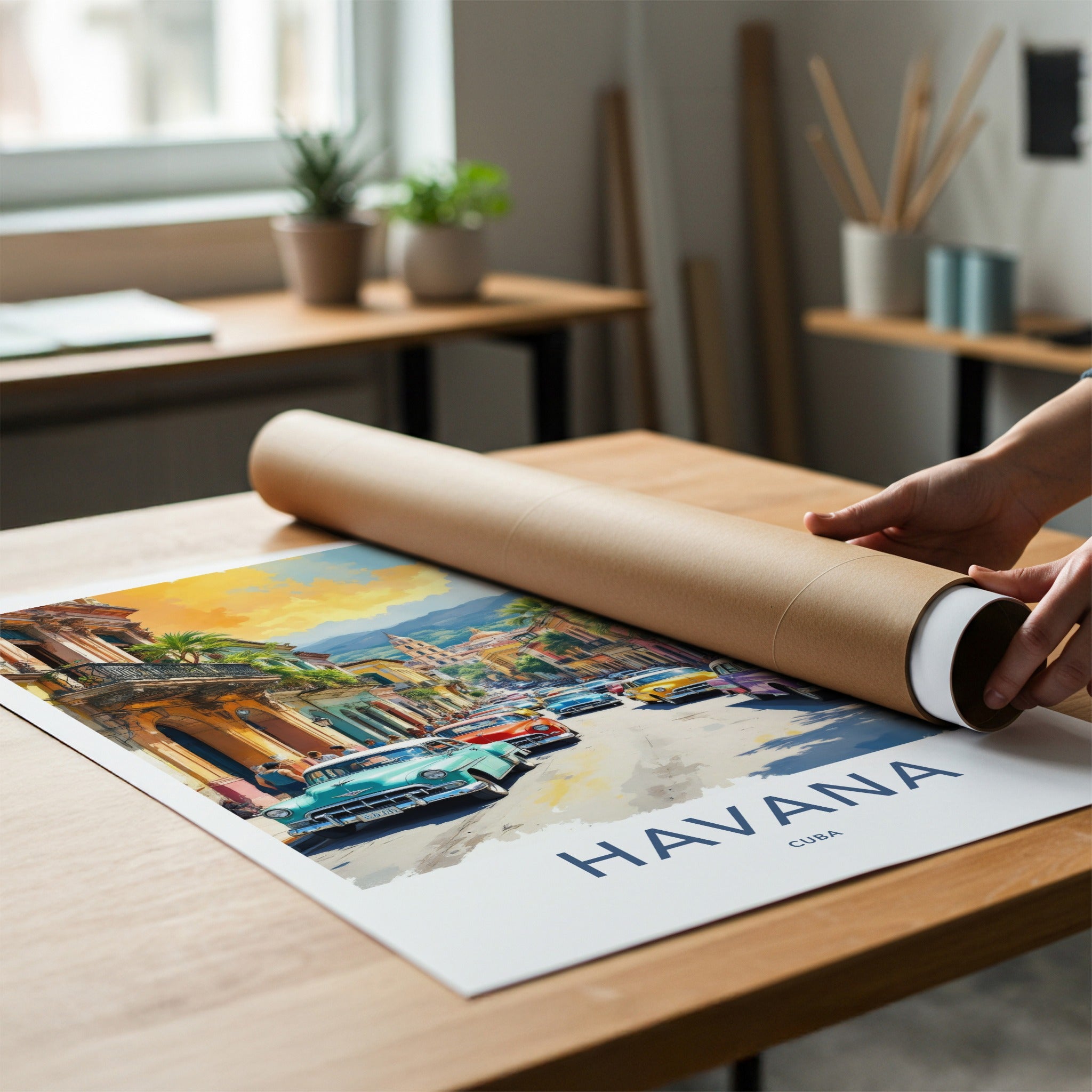Havana Poster - Cuba Travel Art - Iconic Classic Car Street Home Decor