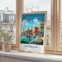 Havana Poster - Cuba Travel Art - Vibrant Bayfront Scene Home Decor