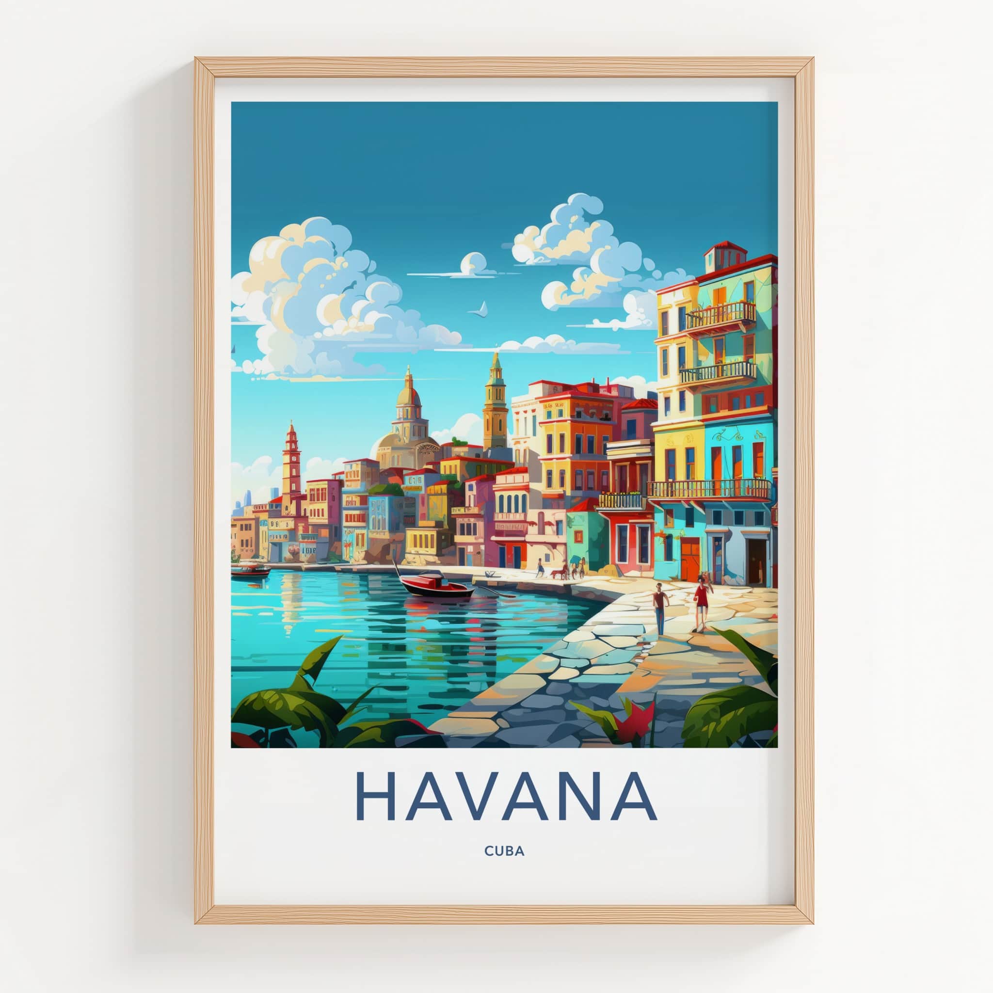 Havana Poster - Cuba Travel Art - Vibrant Bayfront Scene Home Decor