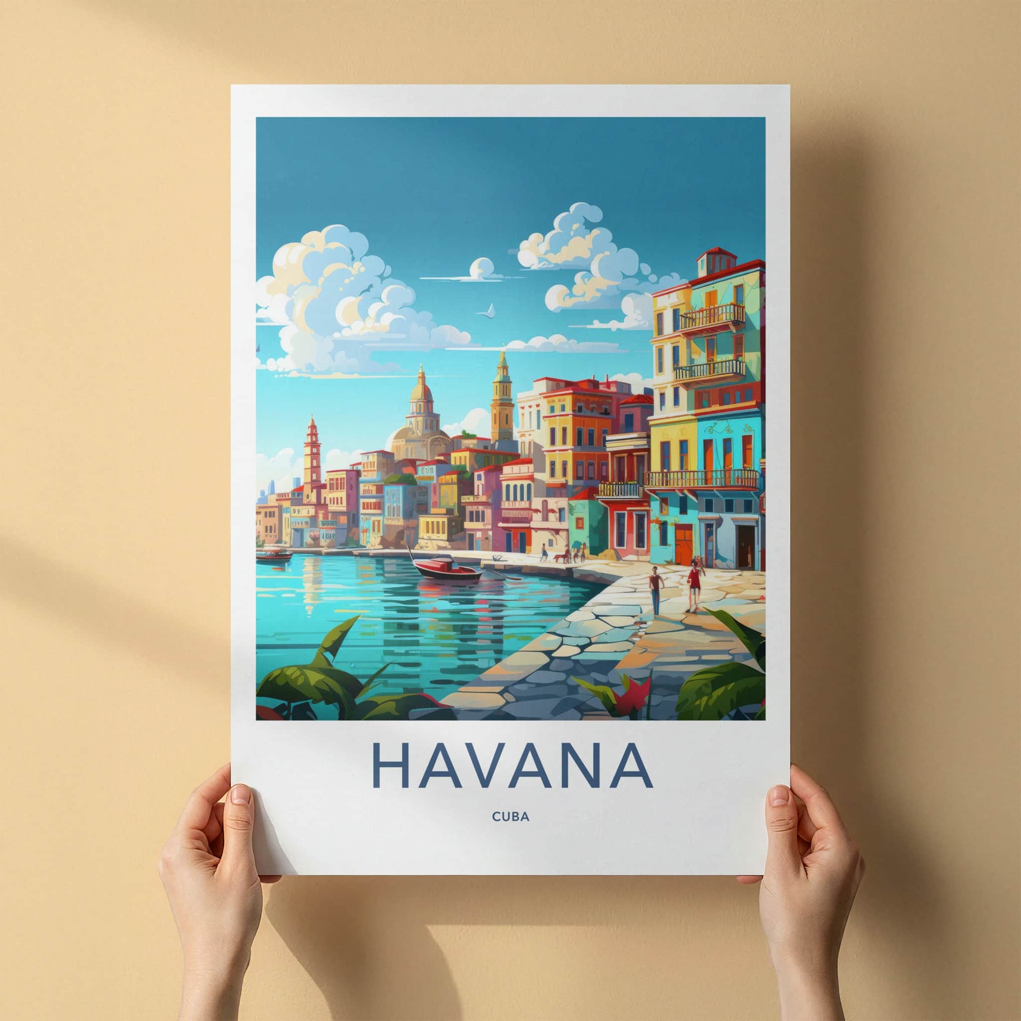 Havana Poster - Cuba Travel Art - Vibrant Bayfront Scene Home Decor