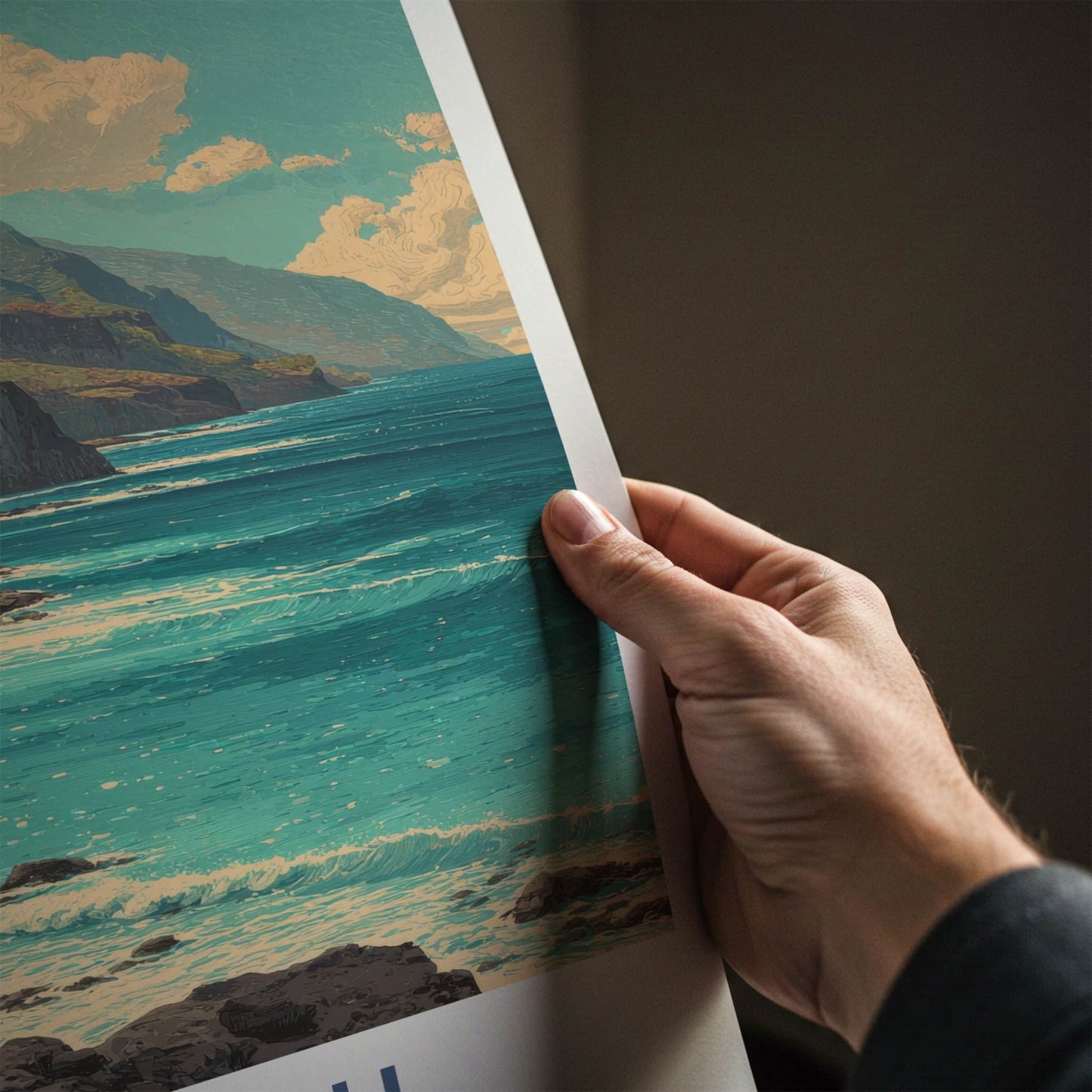 Hawaii Poster - Hawaii Travel Art - Coastal Cliffs Blooms Home Decor