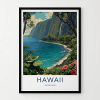 Hawaii Poster - Hawaii Travel Art - Lush Coastal Waterfall Home Decor