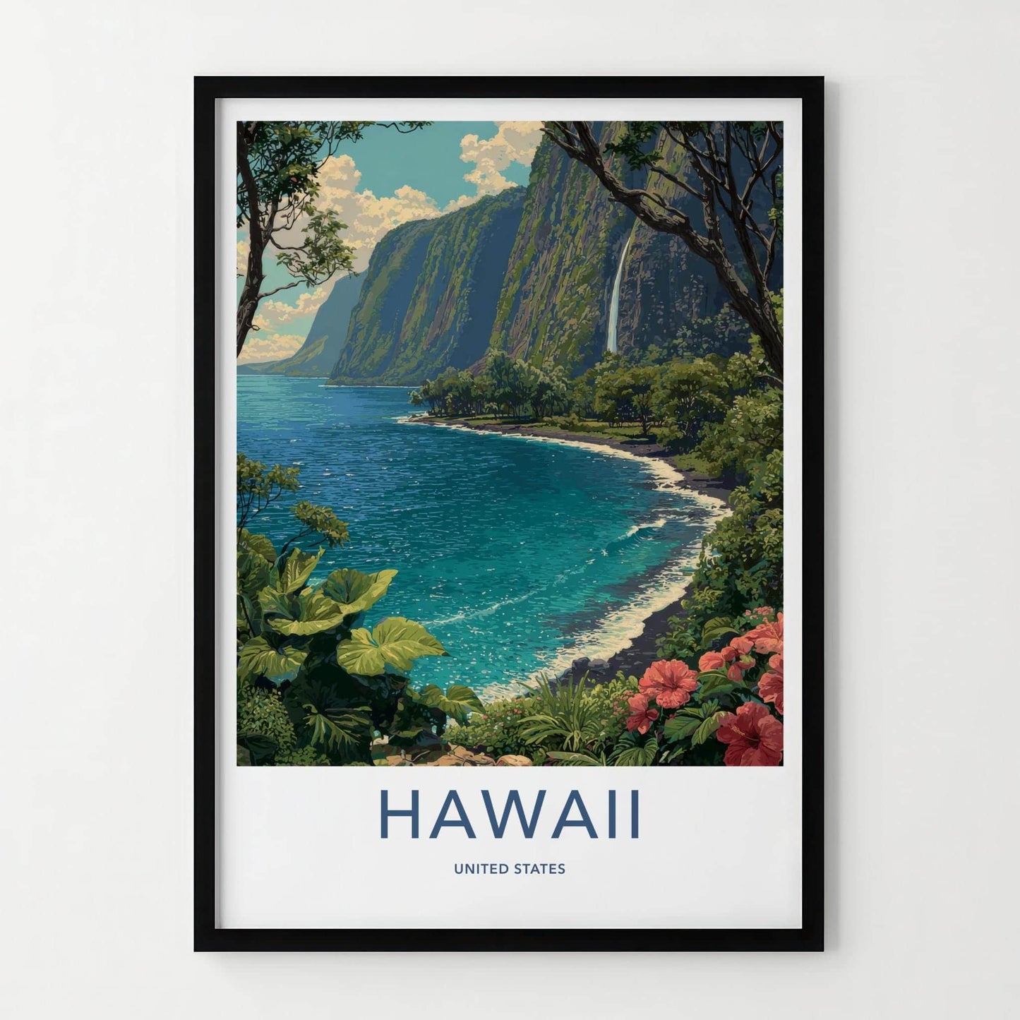 Hawaii Poster - Hawaii Travel Art - Lush Coastal Waterfall Home Decor