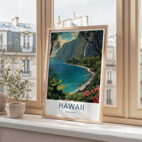 Hawaii Poster - Hawaii Travel Art - Lush Coastal Waterfall Home Decor