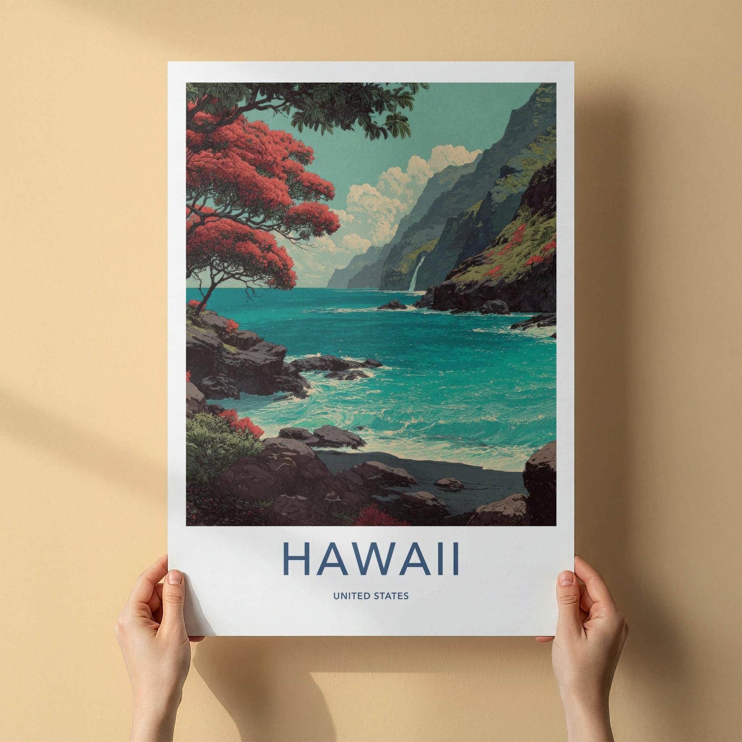 Hawaii Poster - Hawaii Travel Art - Vibrant Ocean Cliffs Home Decor