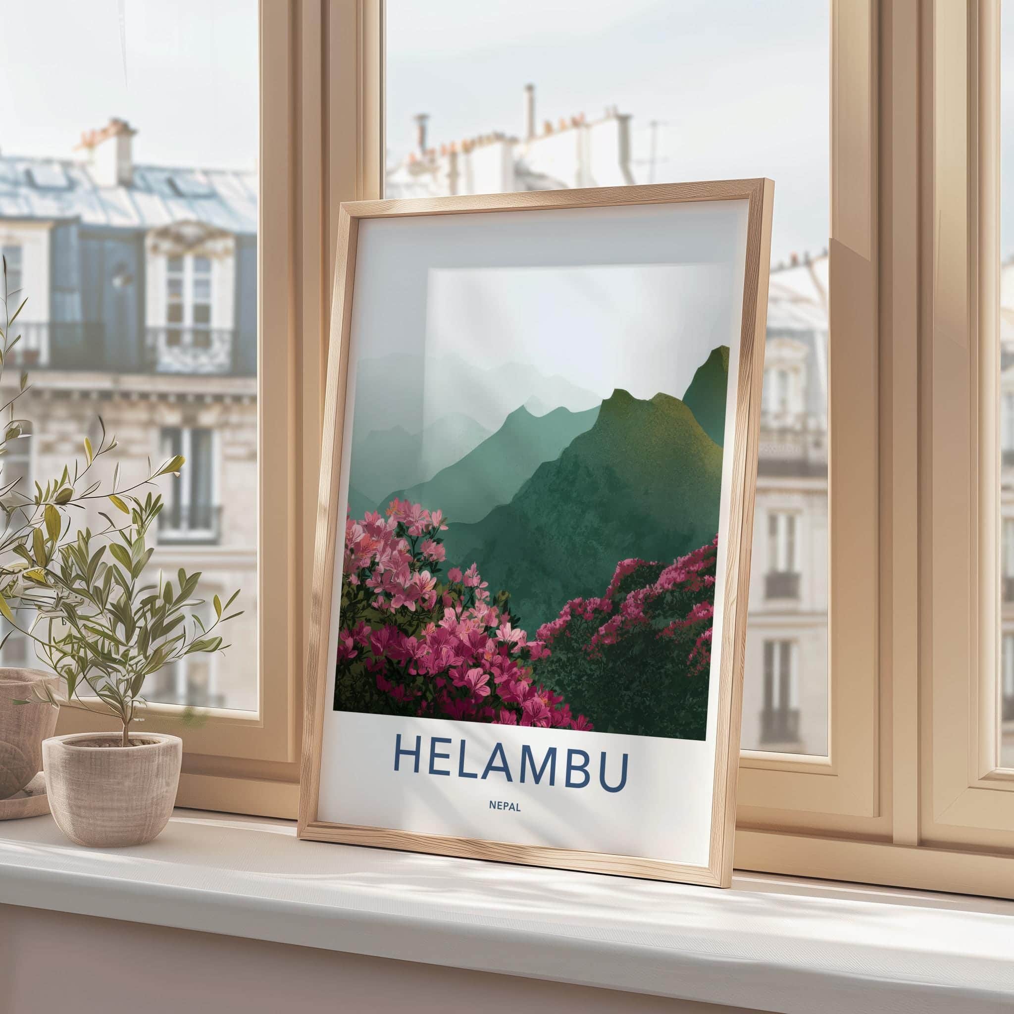 Helambu Poster - Nepal Travel Art - Misty Mountain Blooms Home Decor