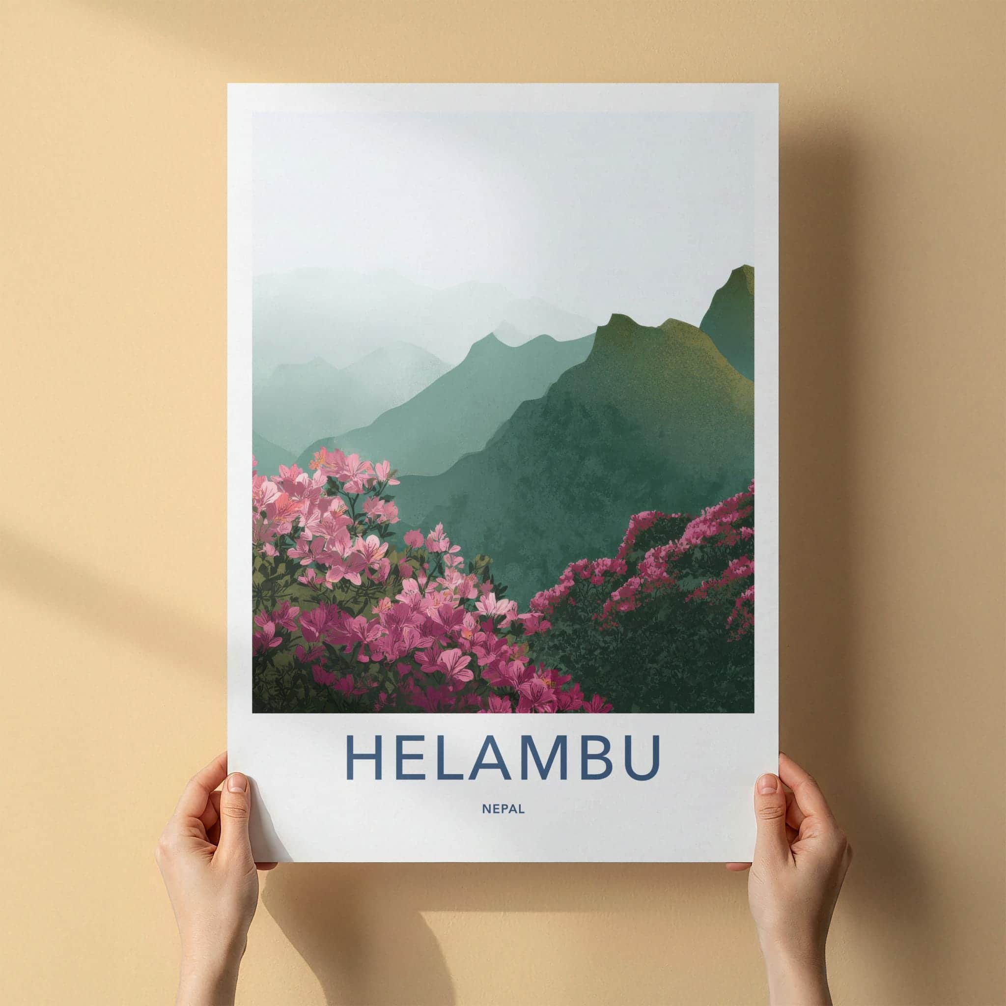 Helambu Poster - Nepal Travel Art - Misty Mountain Blooms Home Decor