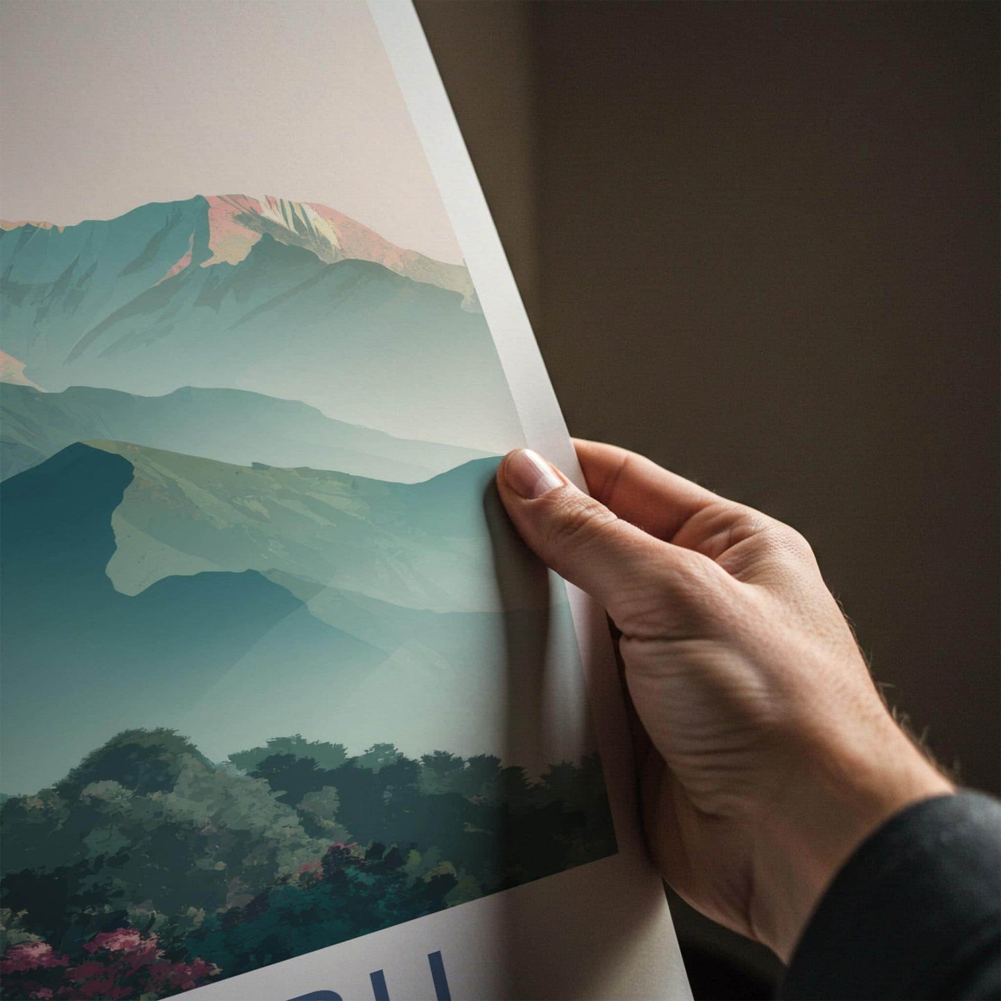 Helambu Poster - Nepal Travel Art - Misty Mountain Peaks Wall Decor