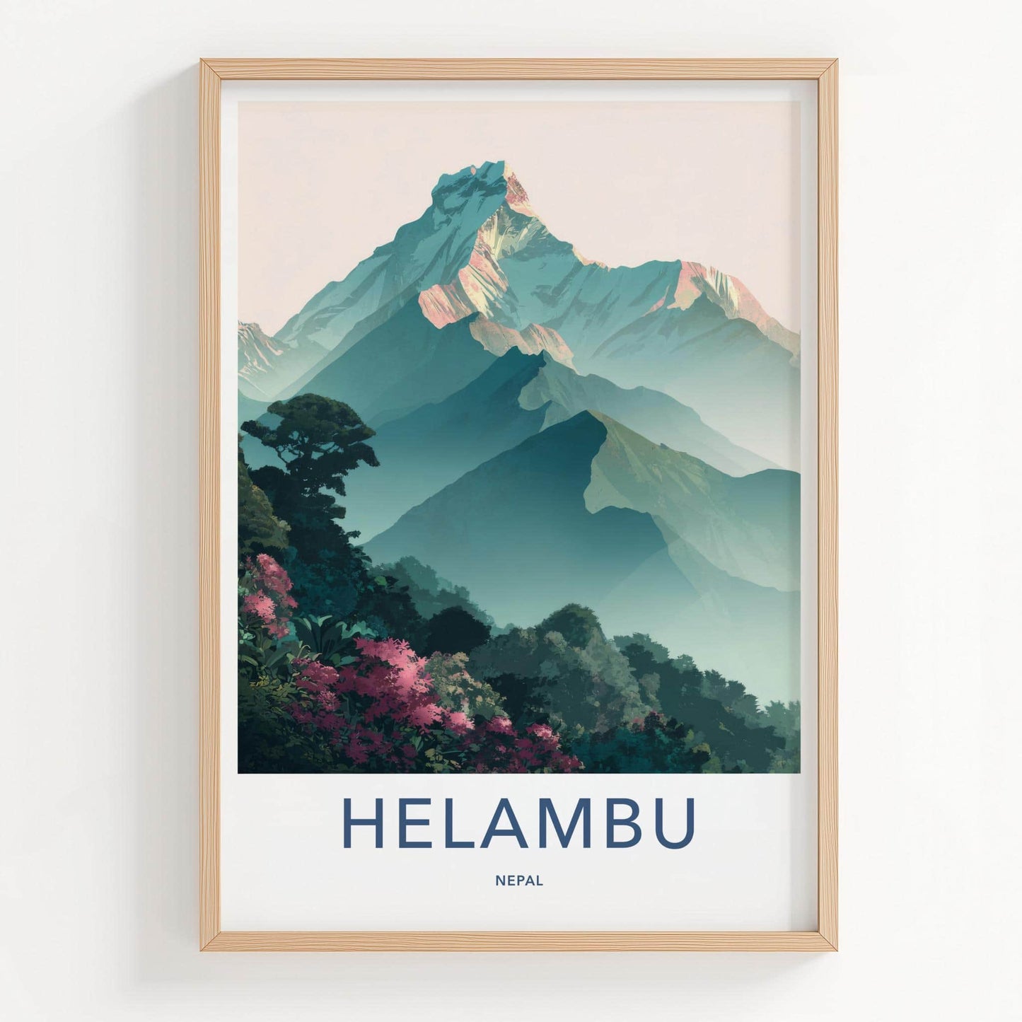 Helambu Poster - Nepal Travel Art - Misty Mountain Peaks Wall Decor