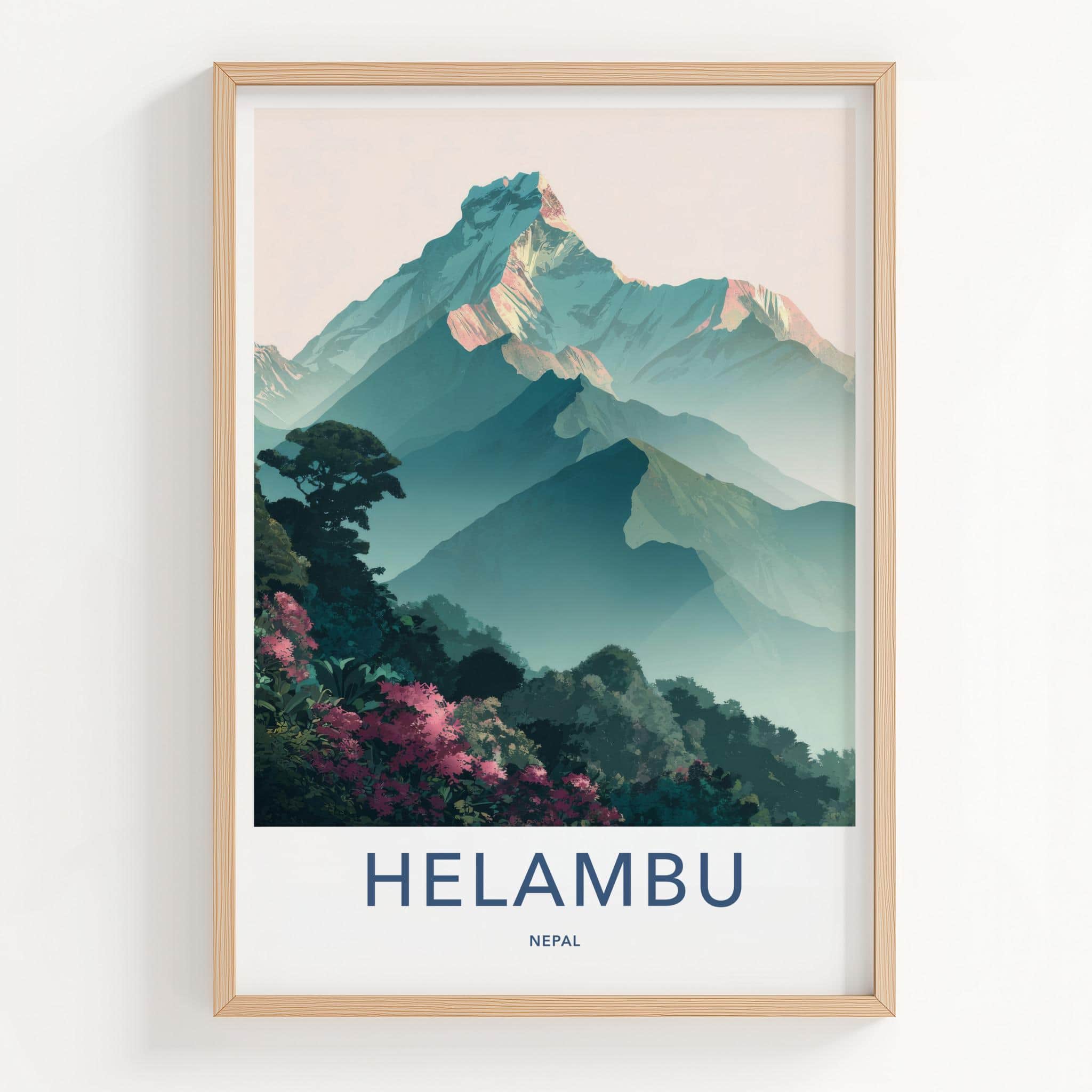 Helambu Poster - Nepal Travel Art - Misty Mountain Peaks Wall Decor