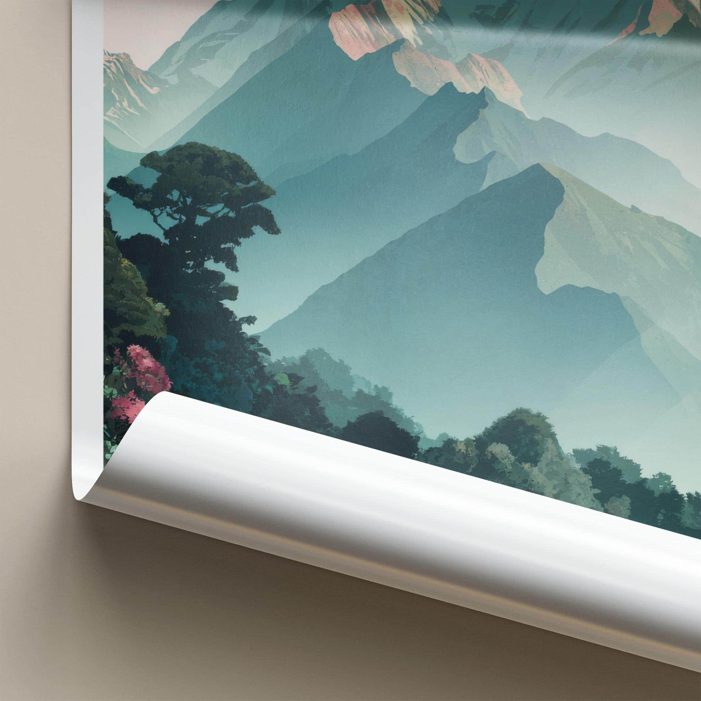 Helambu Poster - Nepal Travel Art - Misty Mountain Peaks Wall Decor