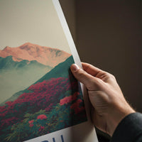 Helambu Poster - Nepal Travel Art - Misty Peaks Rhododendron Home Decor
