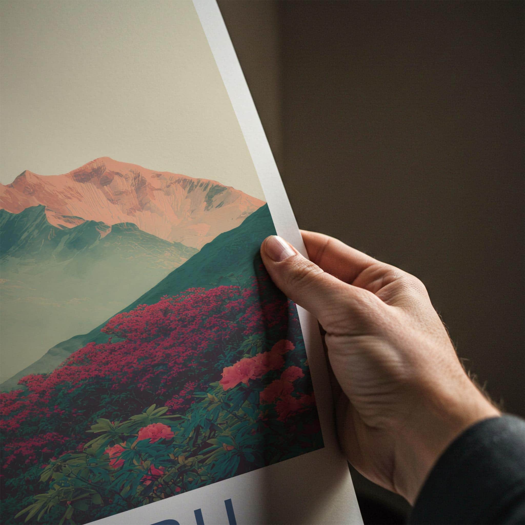 Helambu Poster - Nepal Travel Art - Misty Peaks Rhododendron Home Decor