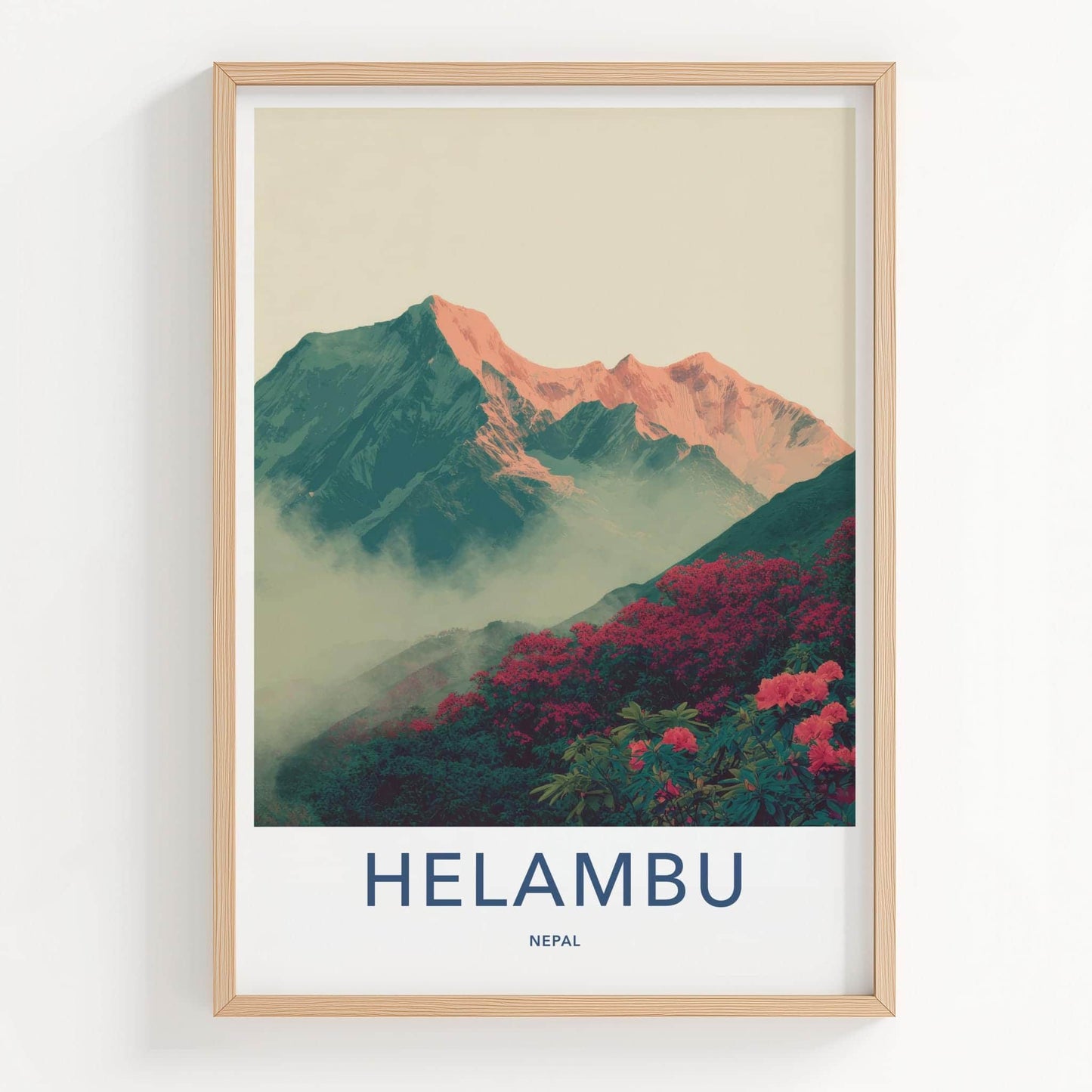 Helambu Poster - Nepal Travel Art - Misty Peaks Rhododendron Home Decor
