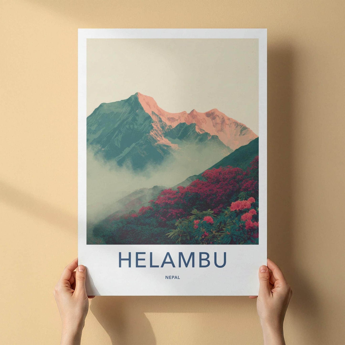 Helambu Poster - Nepal Travel Art - Misty Peaks Rhododendron Home Decor