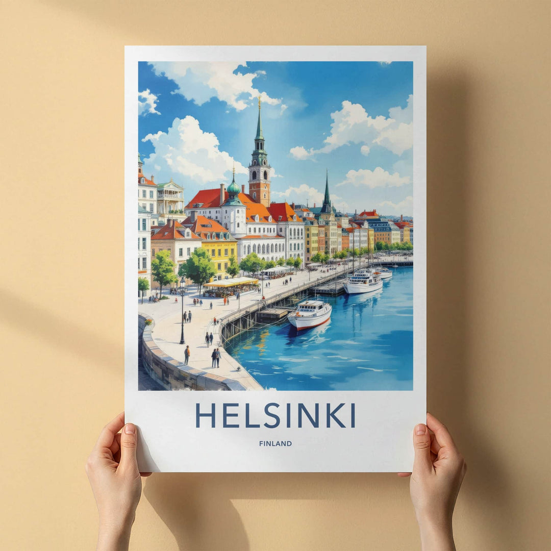 Helsinki Poster - Finland Travel Art - Historic City Harbor Wall Decor