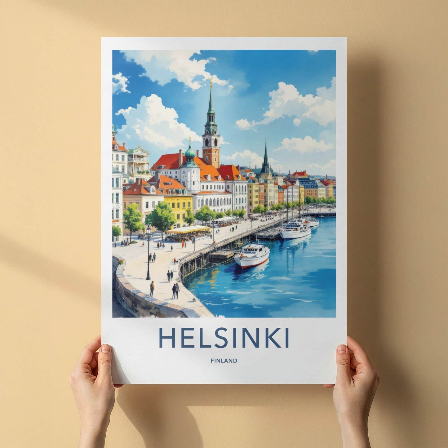 Helsinki Poster - Finland Travel Art - Historic City Harbor Wall Decor