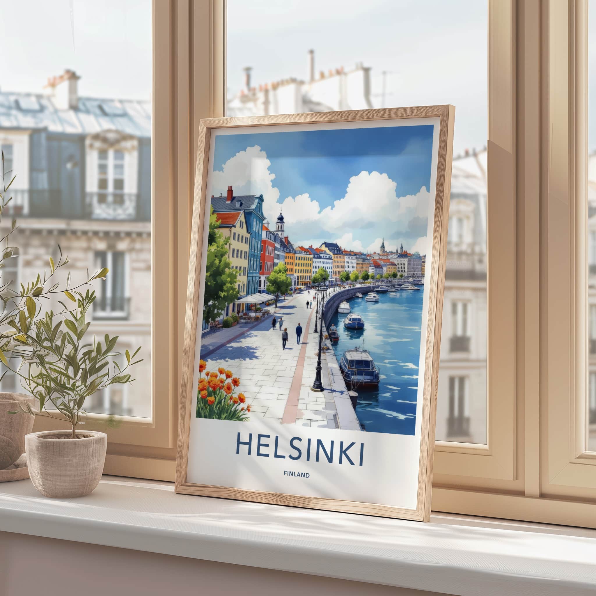 Helsinki Poster - Finland Travel Art - Vibrant City Harbor Home Decor