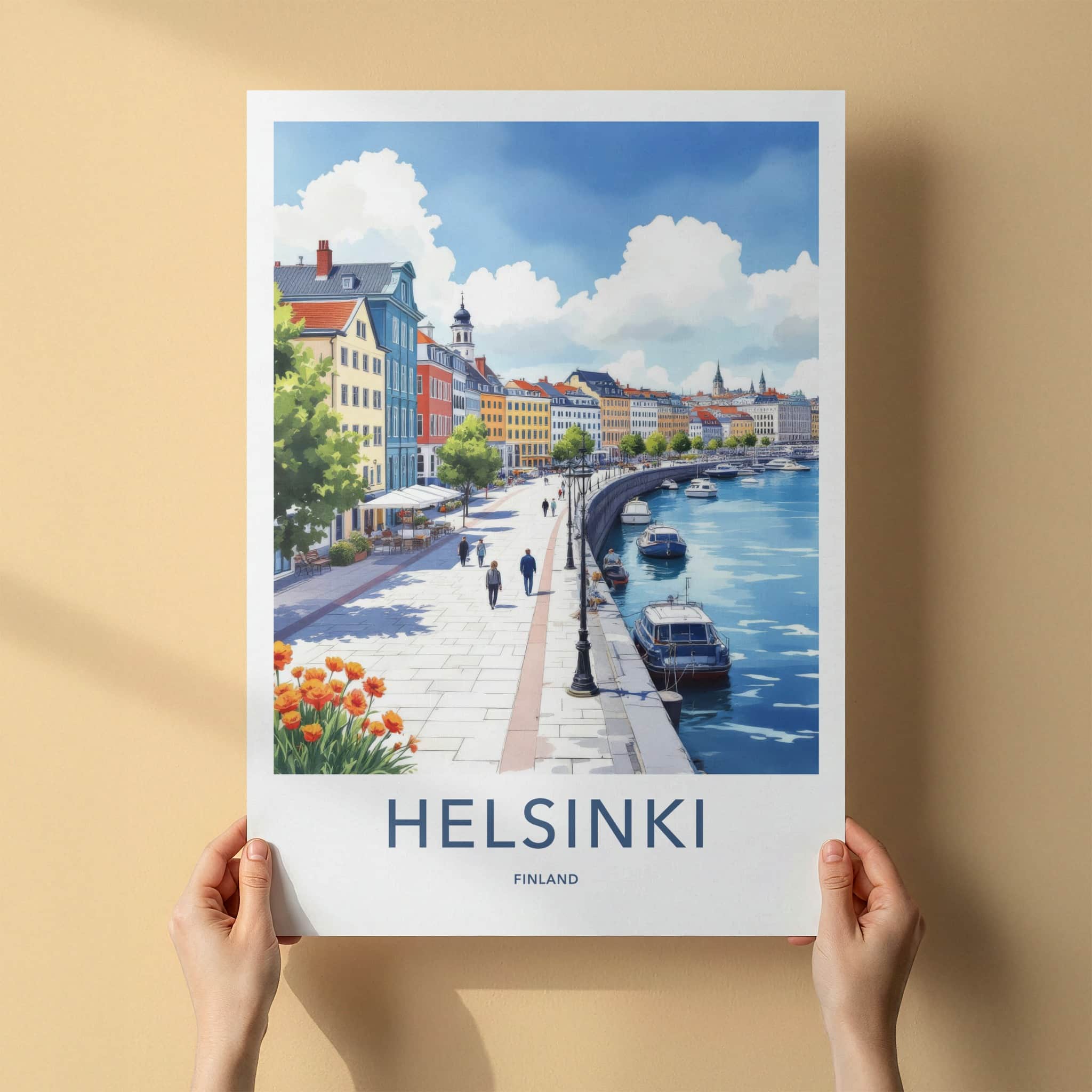 Helsinki Poster - Finland Travel Art - Vibrant City Harbor Home Decor