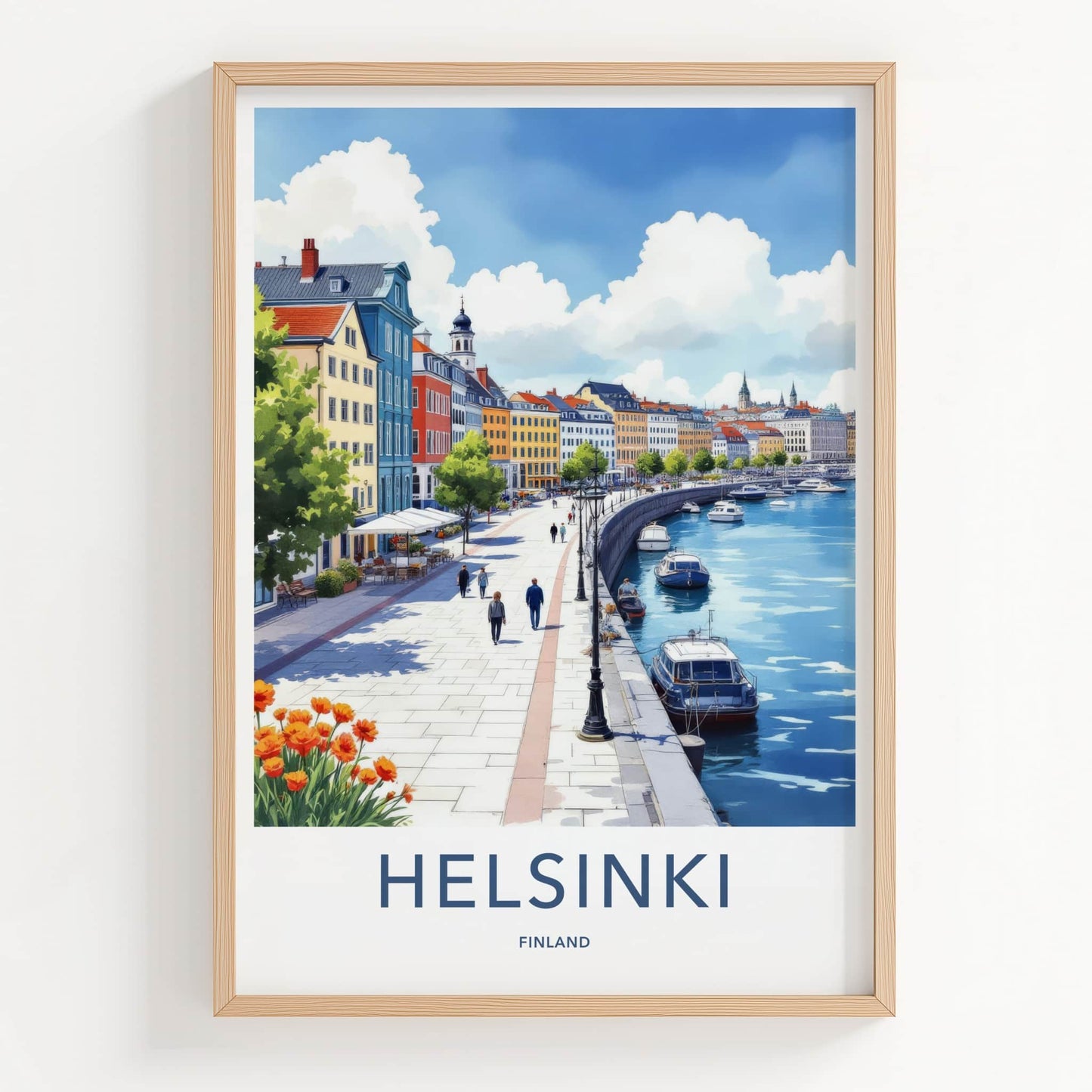 Helsinki Poster - Finland Travel Art - Vibrant City Harbor Home Decor