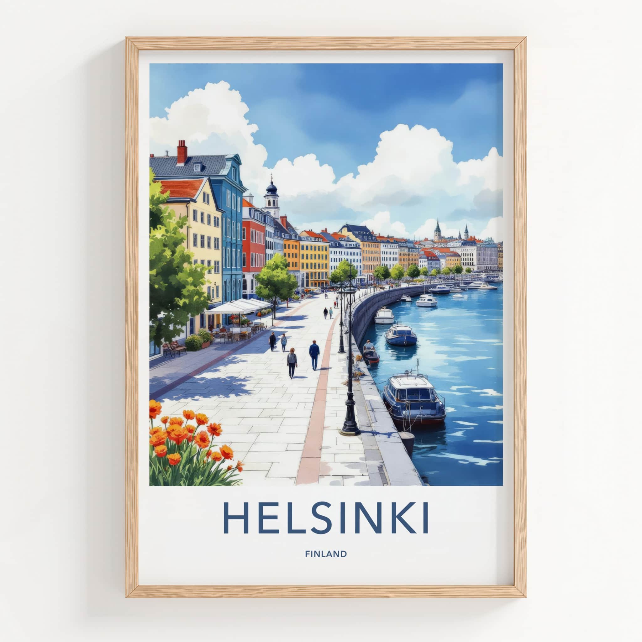 Helsinki Poster - Finland Travel Art - Vibrant City Harbor Home Decor