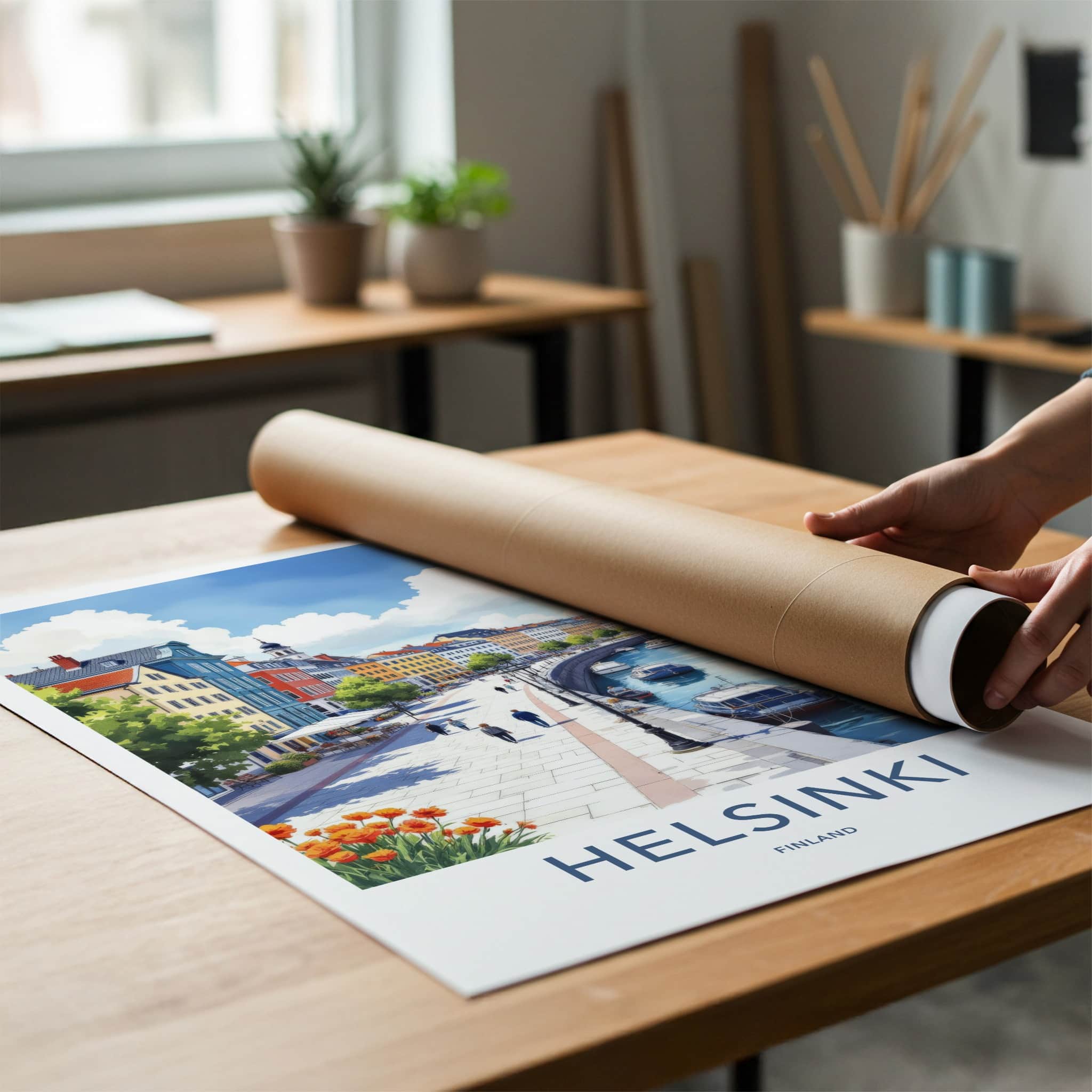 Helsinki Poster - Finland Travel Art - Vibrant City Harbor Home Decor