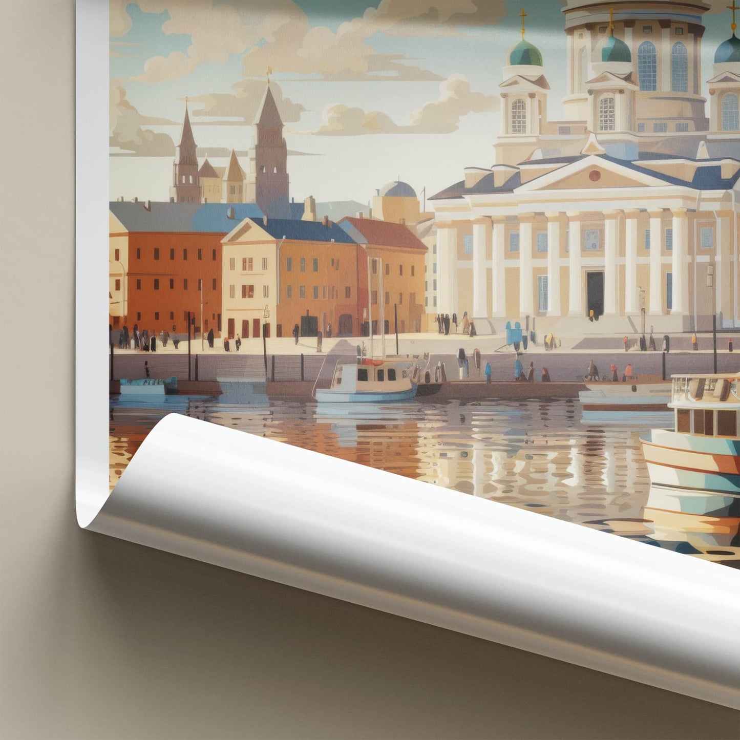 Helsinki Poster - Finland Travel Art - Waterfront Cathedral Scene Home Decor