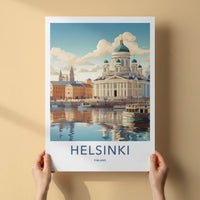 Helsinki Poster - Finland Travel Art - Waterfront Cathedral Scene Home Decor