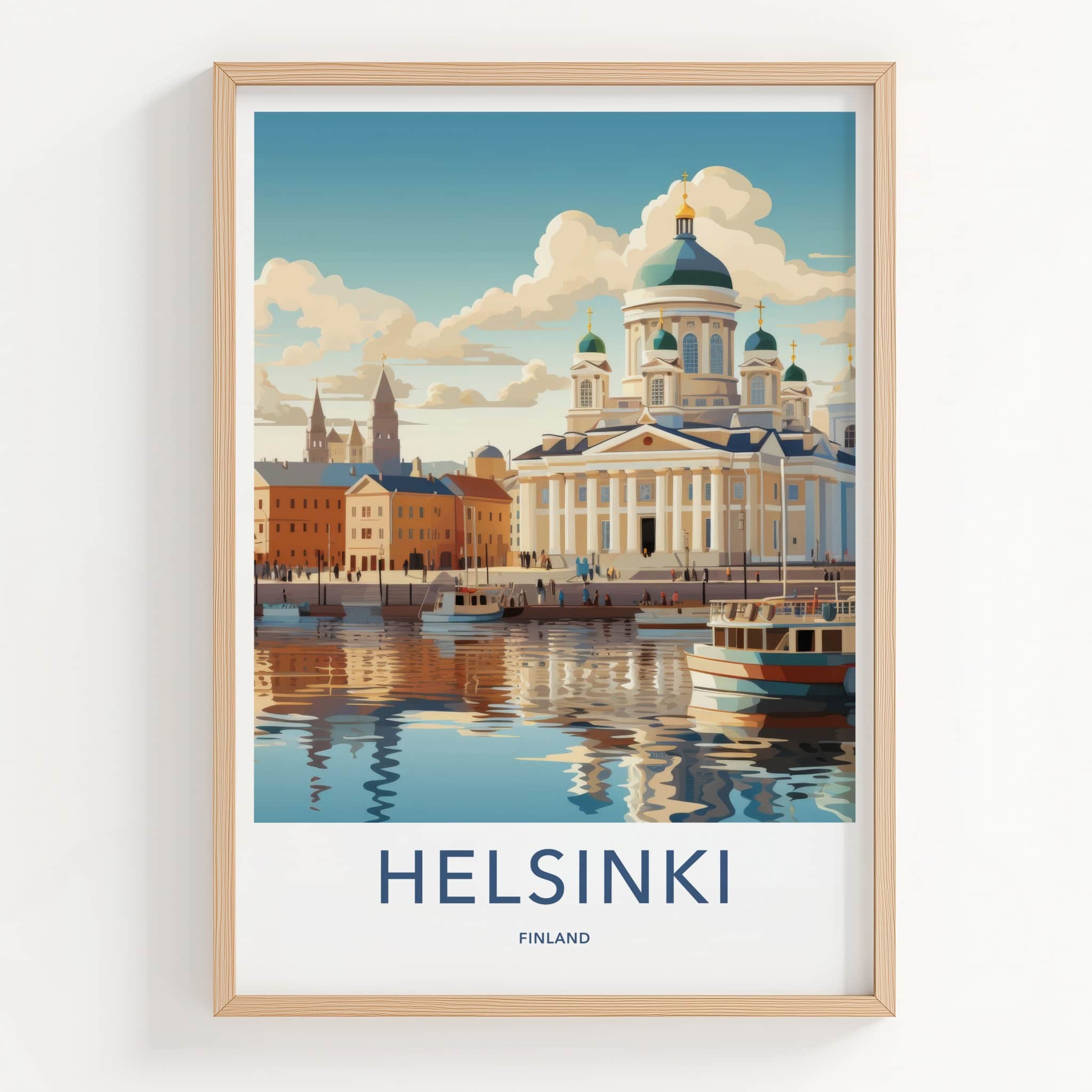Helsinki Poster - Finland Travel Art - Waterfront Cathedral Scene Home Decor