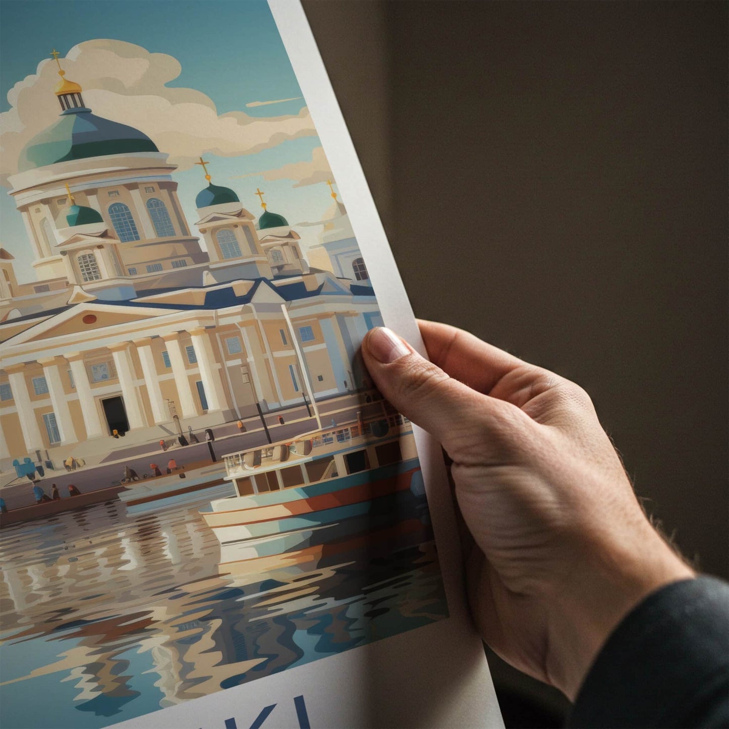 Helsinki Poster - Finland Travel Art - Waterfront Cathedral Scene Home Decor