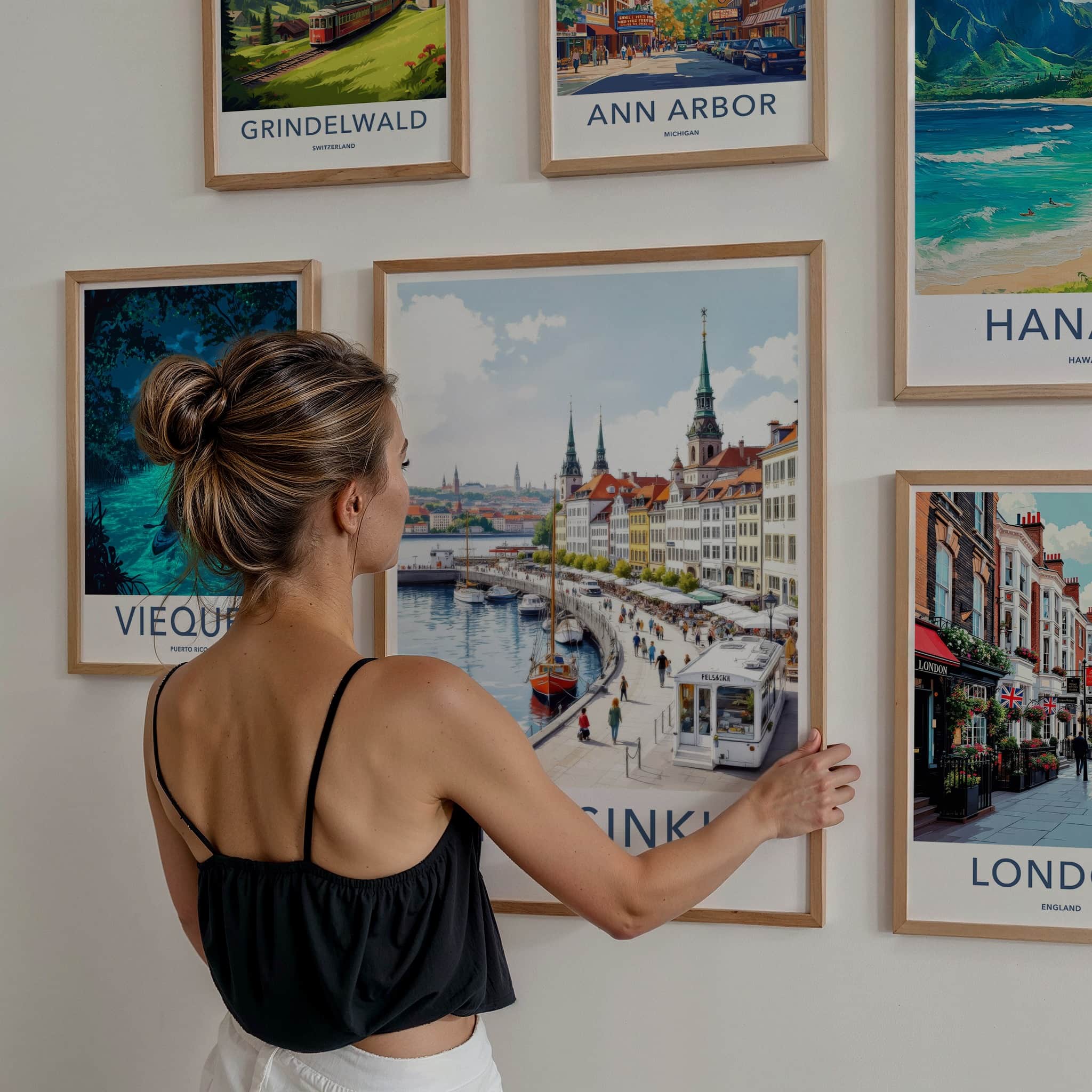 Helsinki Poster - Finland Travel Art - Waterfront Market Scene Home Decor