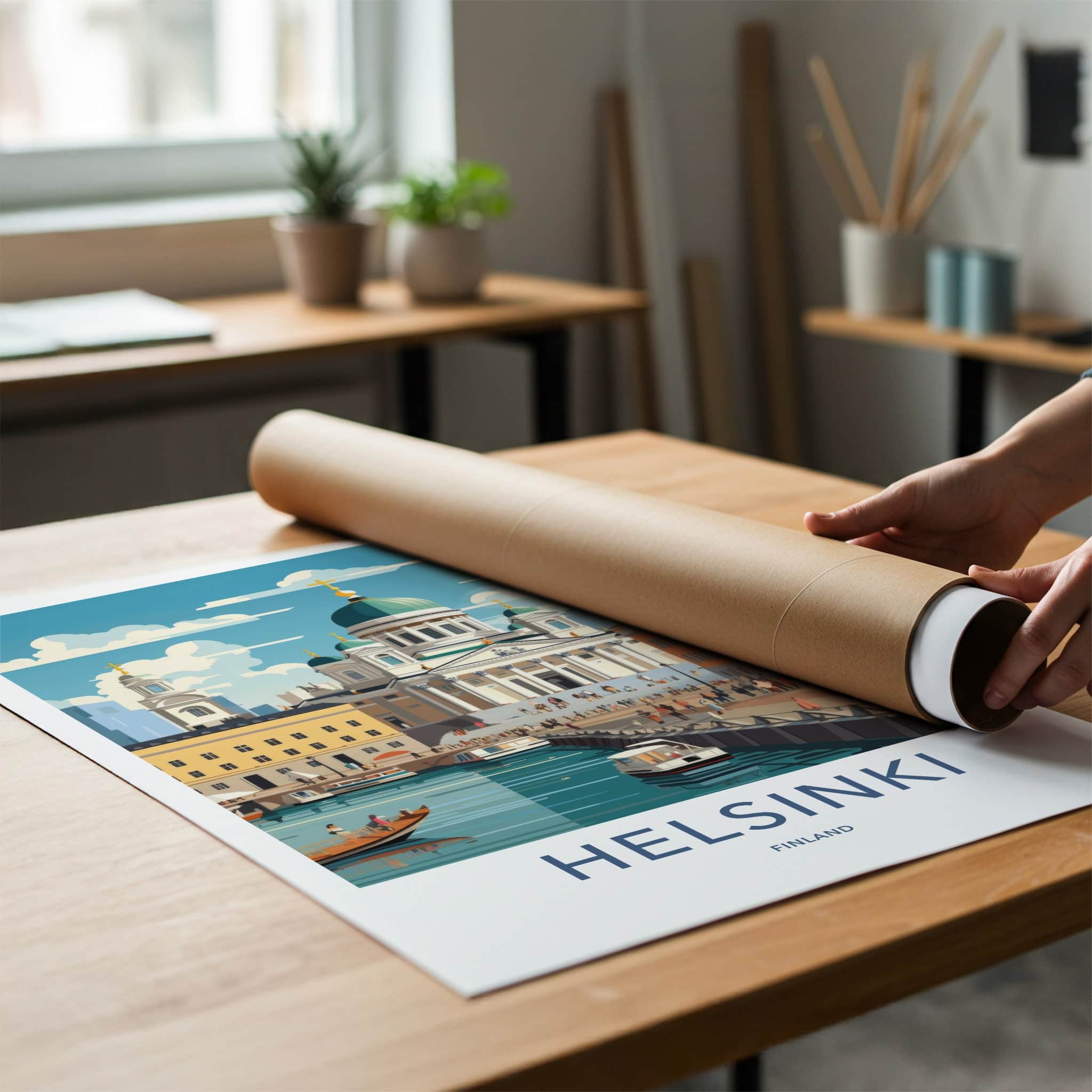 Helsinki Poster - Finland Wall Art - Grand Cathedral Harbor Home Decor