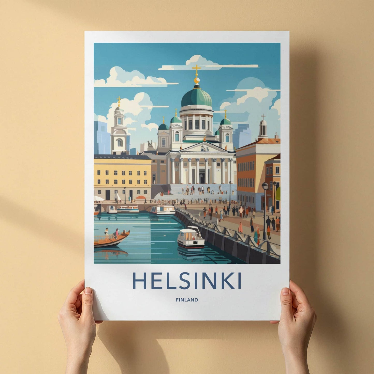 Helsinki Poster - Finland Wall Art - Grand Cathedral Harbor Home Decor