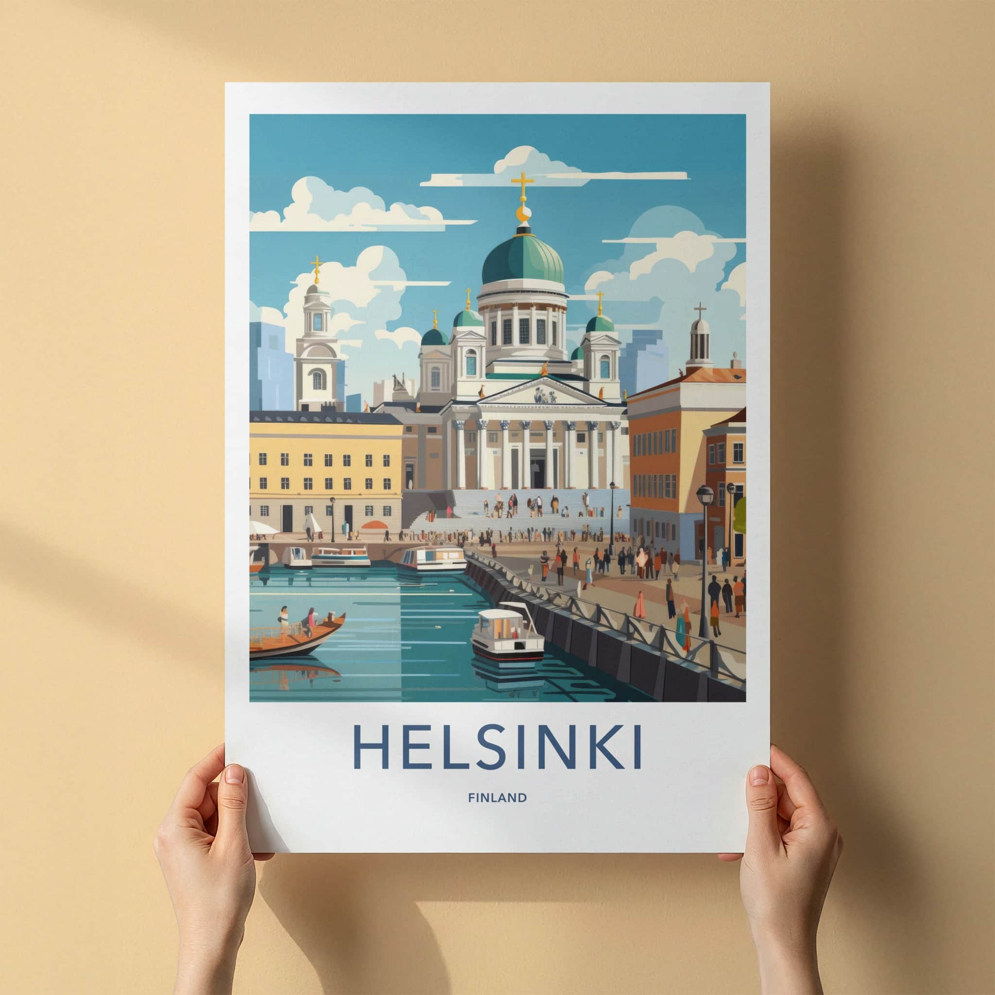 Helsinki Poster - Finland Wall Art - Grand Cathedral Harbor Home Decor