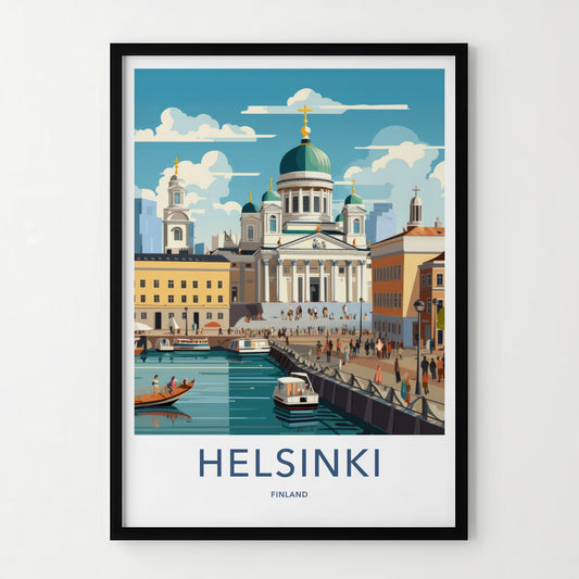 Helsinki Poster - Finland Wall Art - Grand Cathedral Harbor Home Decor